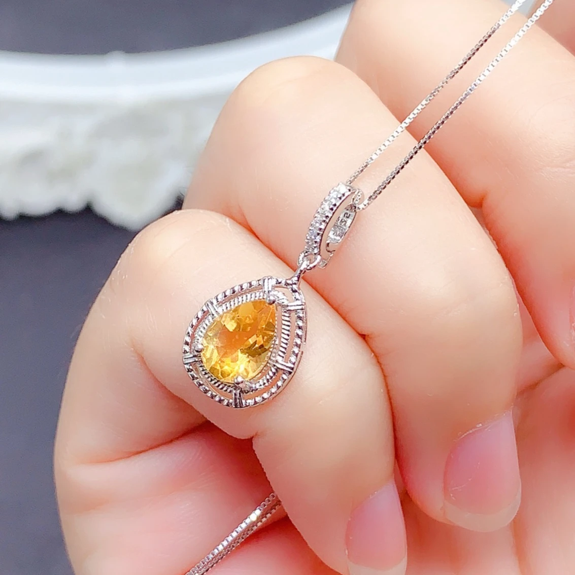 925 Silver Genuine Citrine Pendant with Certificate 6x8mm Real Citrine Necklace Pendant Fine Jewelry Anniversary Gift for Wife