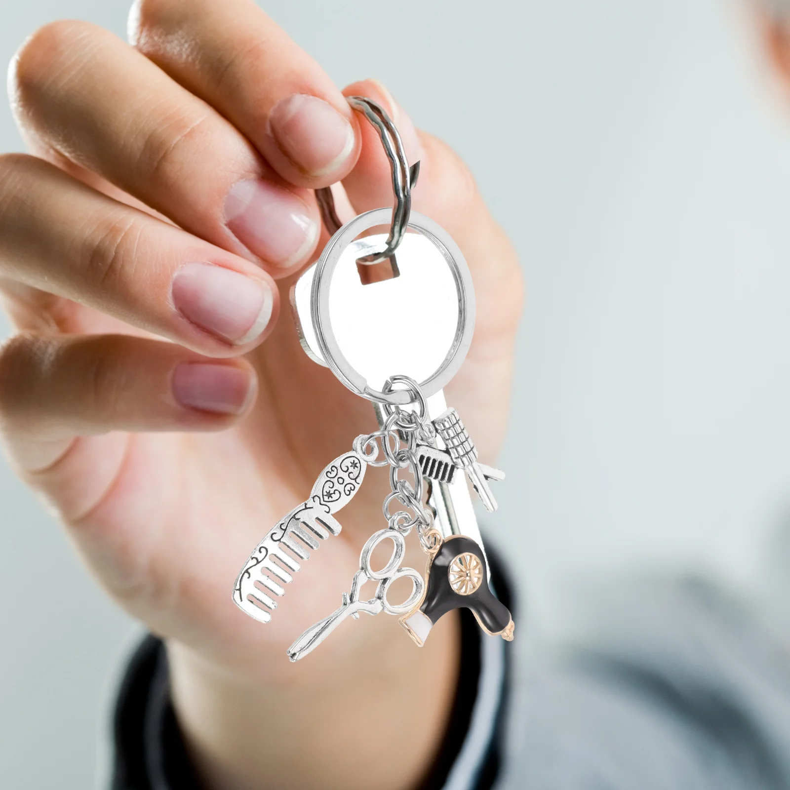 

Hair Stylist Keychain Scissor Comb Curling Iron Hair Dryer Charm Lightweight Bag Pendant Portable Hairdresser Accessory