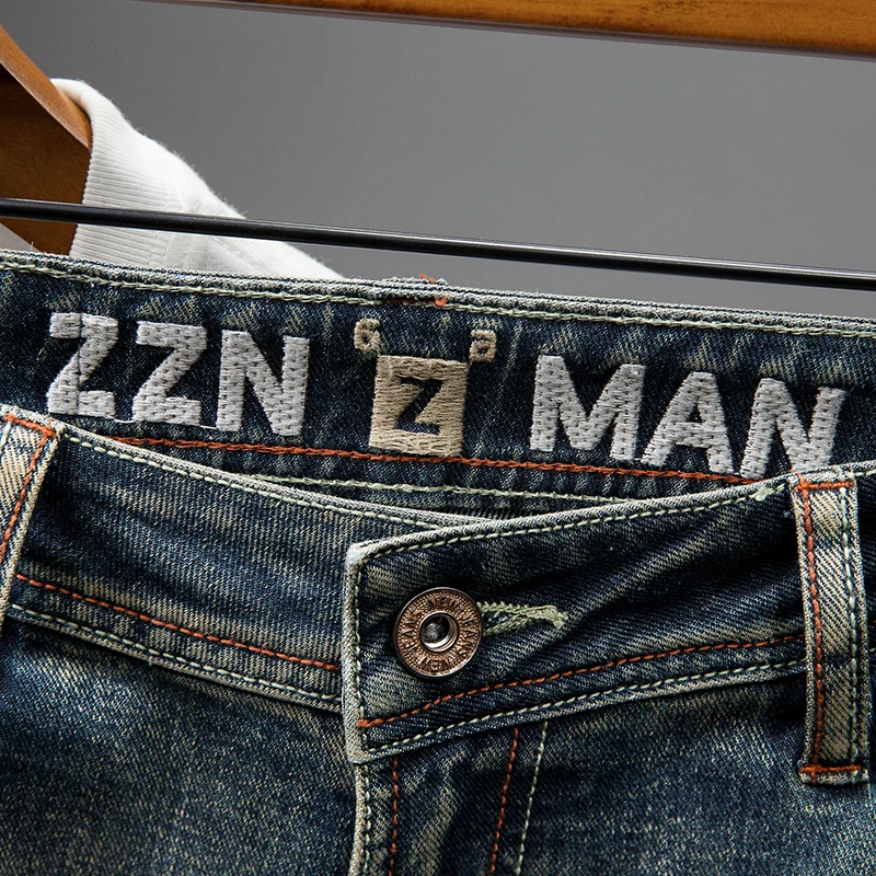 2024new retro jeans men's pencil pants slim-fit washed fashion brand nostalgic trendy distressed yellow mud dyed plus size pants