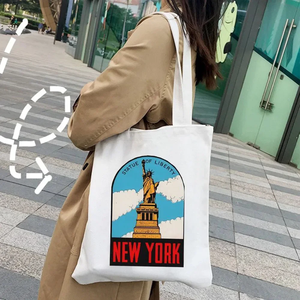 New York Statue of Liberty NYC Letter Starry Night Empire State Women\'s Handbags Shoulder Shopper Canvas Tote Female Bags Bolsas