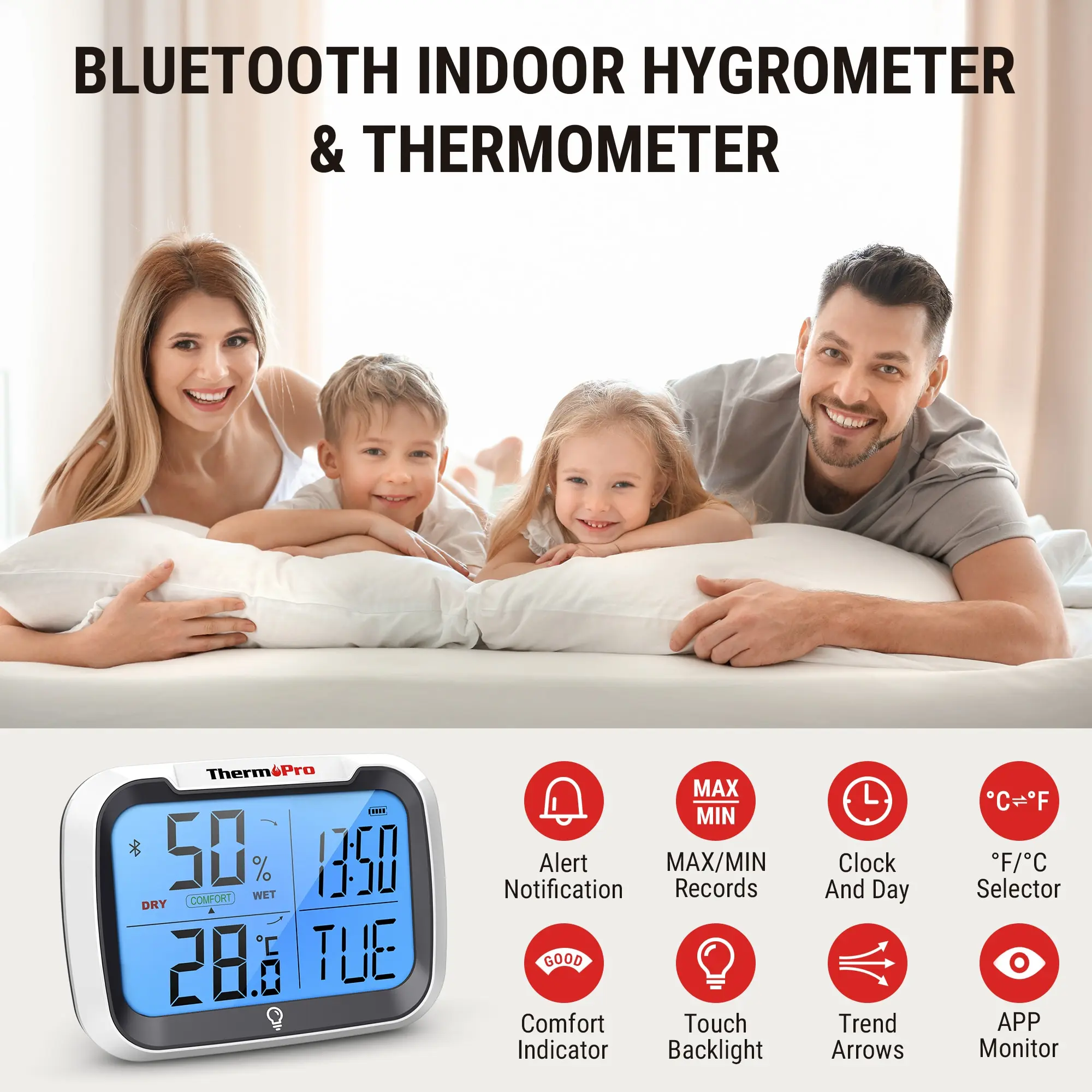 ThermoPro TP393 Backlight 80M Wireless Bluetooth Household Digital Thermometer Hygrometer APP Monitor Weather Station