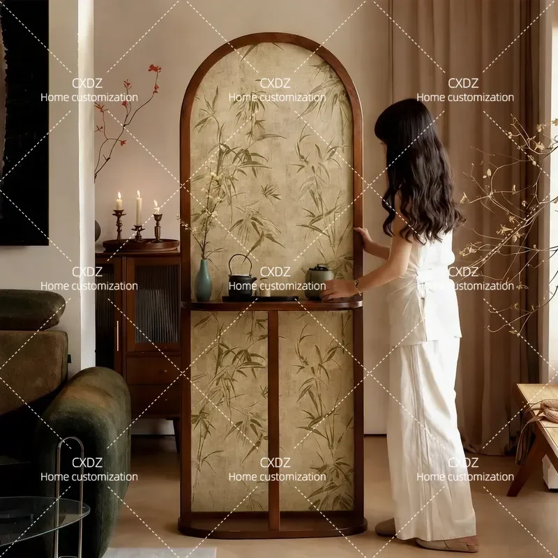 French Retro Solid Wood Screen Partition Movable Room Divider for Entrance Living Room Decorative Barrier Home Furniture