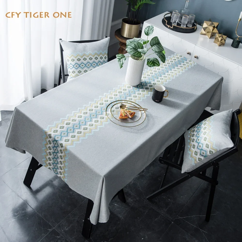 American Embroidery Tablecloth Antifouling Rectangular Tablecloth Washable and Oil Resistant Coffee Table Mat Table Cover