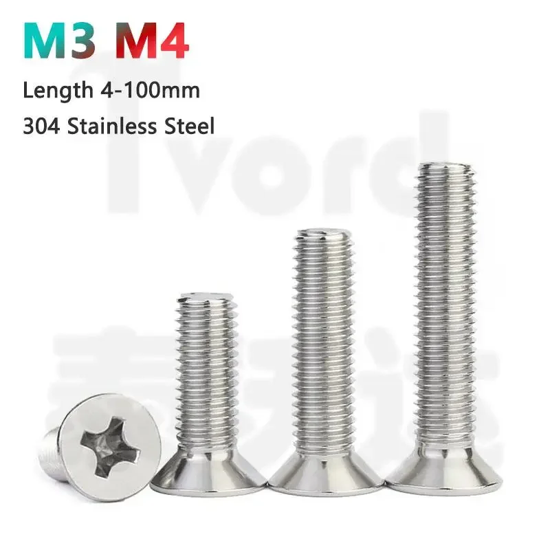 

M3 M4 304 Stainless Steel Cross Phillips Flat Countersunk Head Screw Bolt Length 4 5 6 7 8 9 10 12 14 16 18 20 22 25 30-100mm