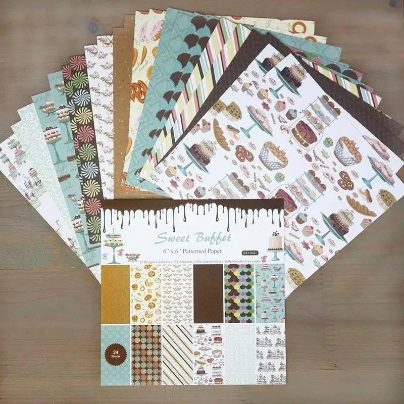 24 arkusze słodki bufet papier typu kraft klocki wykrojniki Art tło Origami Scrapbooking tworzenie kartek