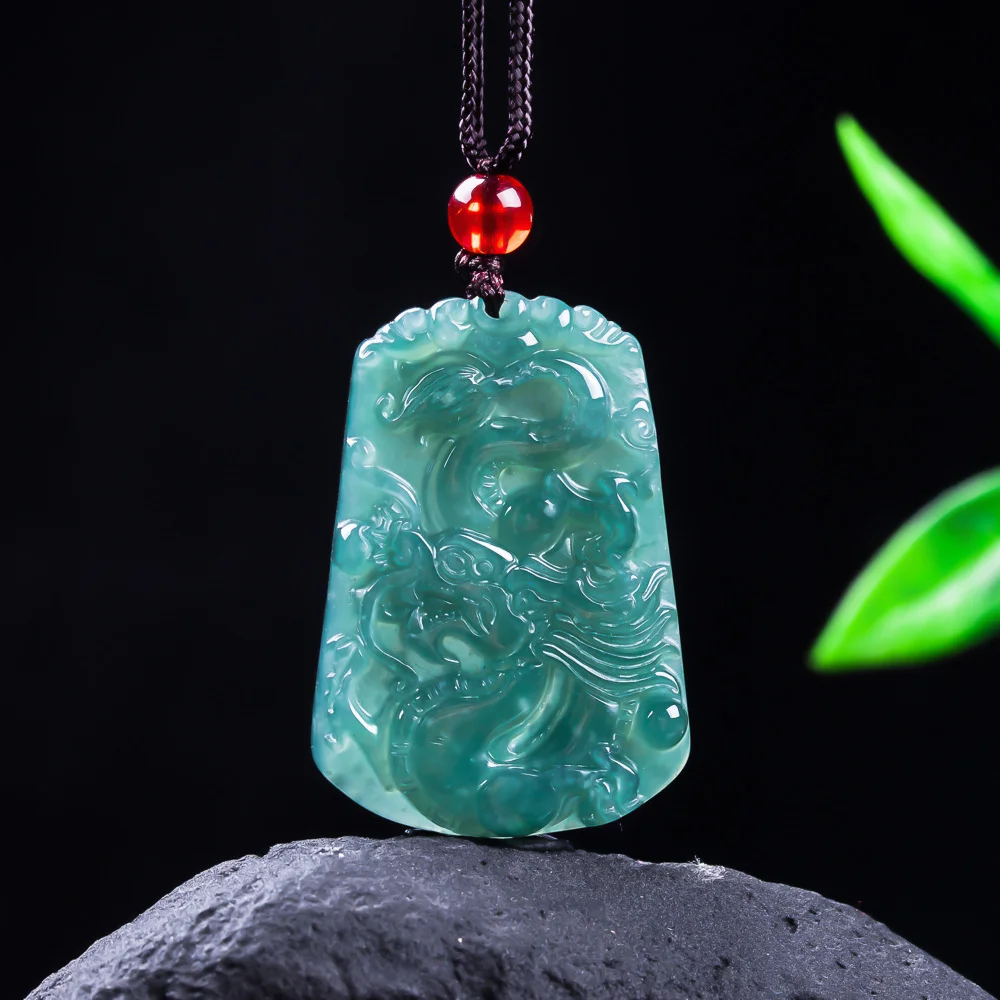 Natural A Goods Jadeite Blue Water Yuan BMW Pendant Exquisite Luxury Wealth Jade Necklace Men and Women Lucky Charms Gift
