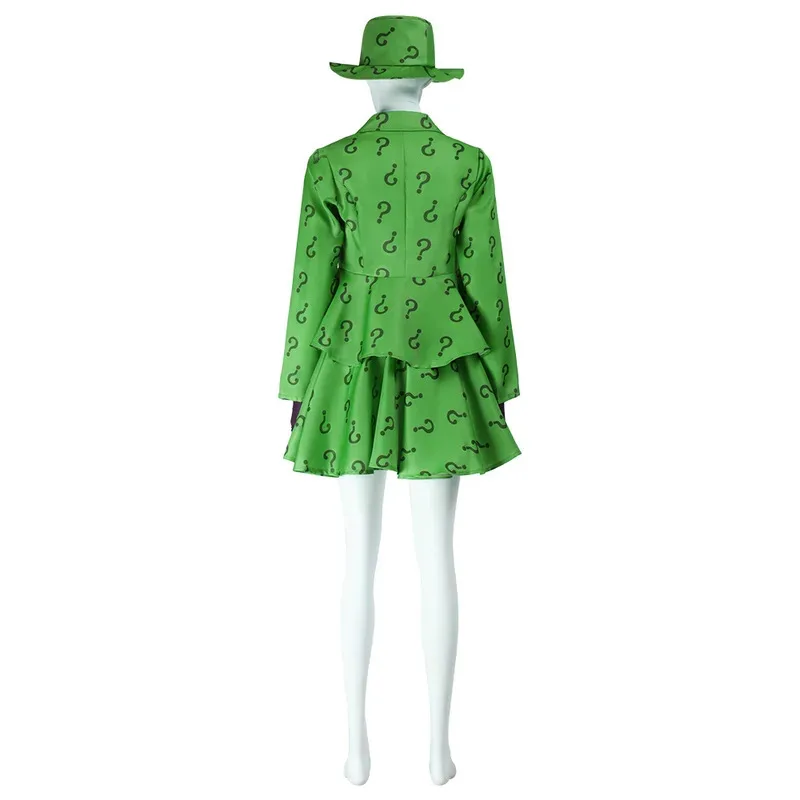 Costume vert d'halloween Anime Riddler Edward Nygma, jupe pour femmes adultes, Costume de Cosplay du film Super méchant, performance sur scène
