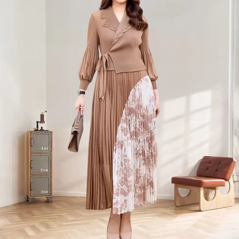 

Miyake Pleated Skirt Suit 2025 New Summer Fold Plus Size Women's Miyake Pleat Top Printed Half-body Skirt Casual Skinny Clothing