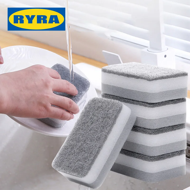 5Pcs Double-sided Cleaning Spongs Household Scouring Pad Kitchen Wipe Dishwashing Sponge Cloth Dish Sponge Bathroom Accessories