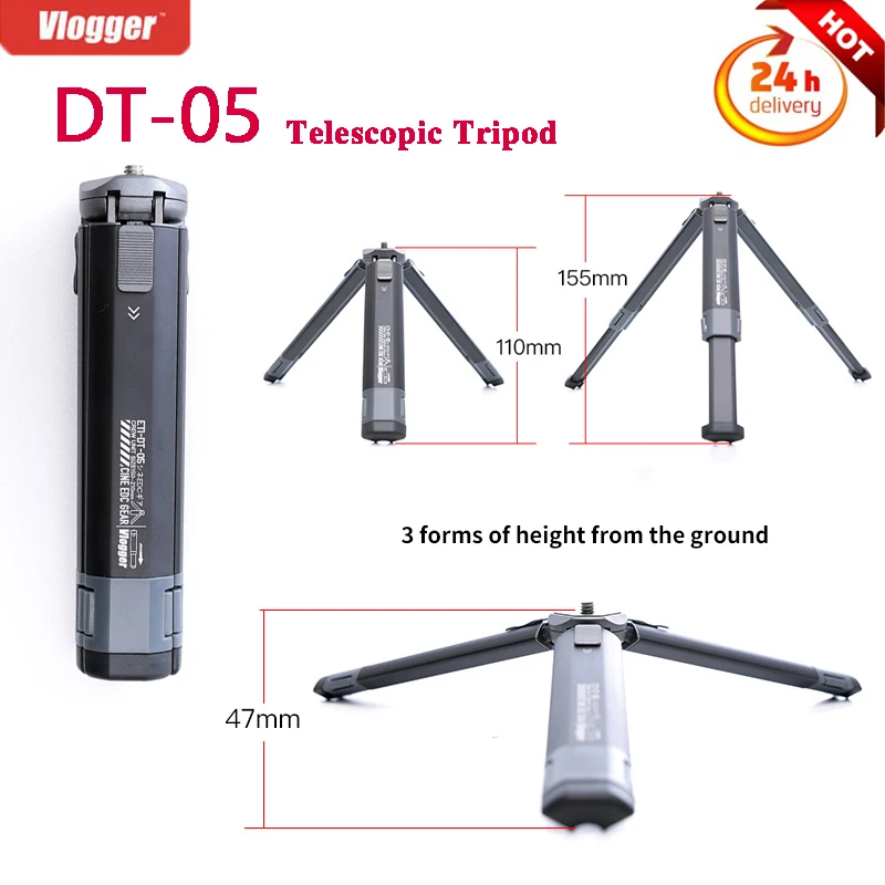 

Vlogger VT03 DT-05 Screw Telescopic Mini Tripod Stand Bracket Aluminum Alloy Universal 1/4" for Phone/DSLR Mirrorless Cameras