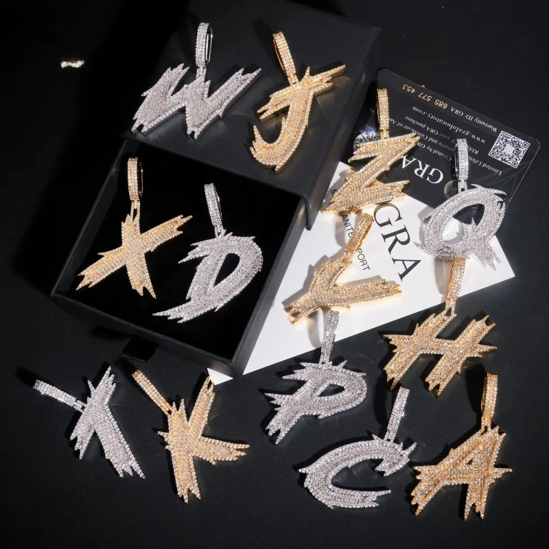 

Men HipHop Jewelry Pass Diamond Tester Gold Plated Real 925 Silver 2" Iced Out VVS Custom Moissanite Alphabet Letter Pendant