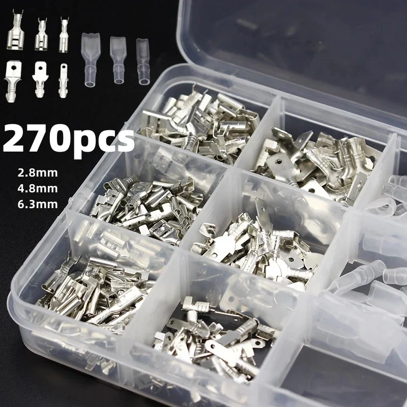 270 قطعة 2.8/4.8/6.3 مللي متر أنثى/ذكر محطات بأسمائها الحقيقية موصلات الأسلاك محطات تجعيد تجعيد مع أكمام عازلة شفافة #1