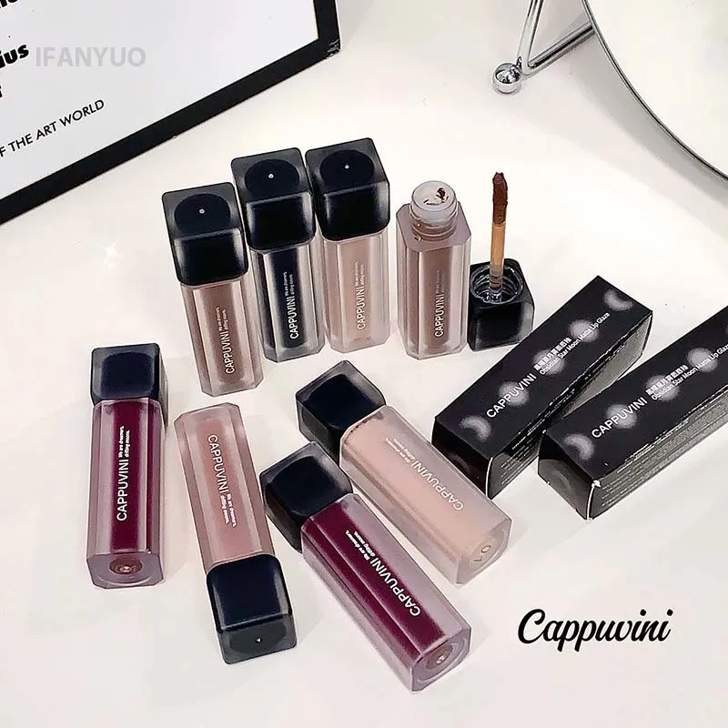 ลิปกลอสสีม่วงสไตล์โกธิค ลิปสติกสีน้ำตาลเข้มแบบแมท ลิปทินท์สีนู้ด ลิปสติกเนื้อกำมะหยี่กันน้ำ ลิปสติกเนื้อซาติน เครื่องสำอางเกาหลี