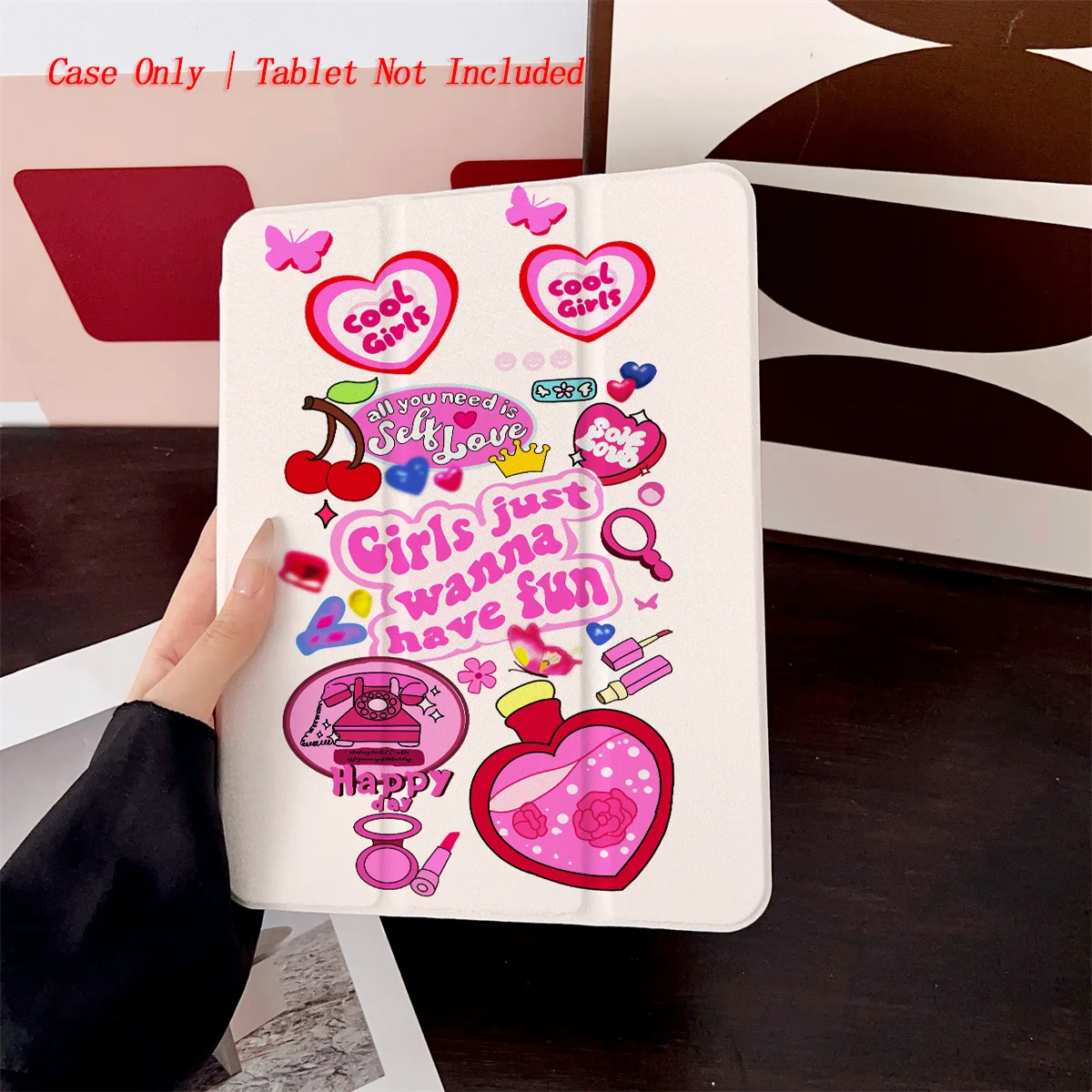 

360° Rotatable Foldable iPad Case - Cute Pink Cartoon Multi-Shape Design for Apple iPad 10.9/11/12.9 Inch