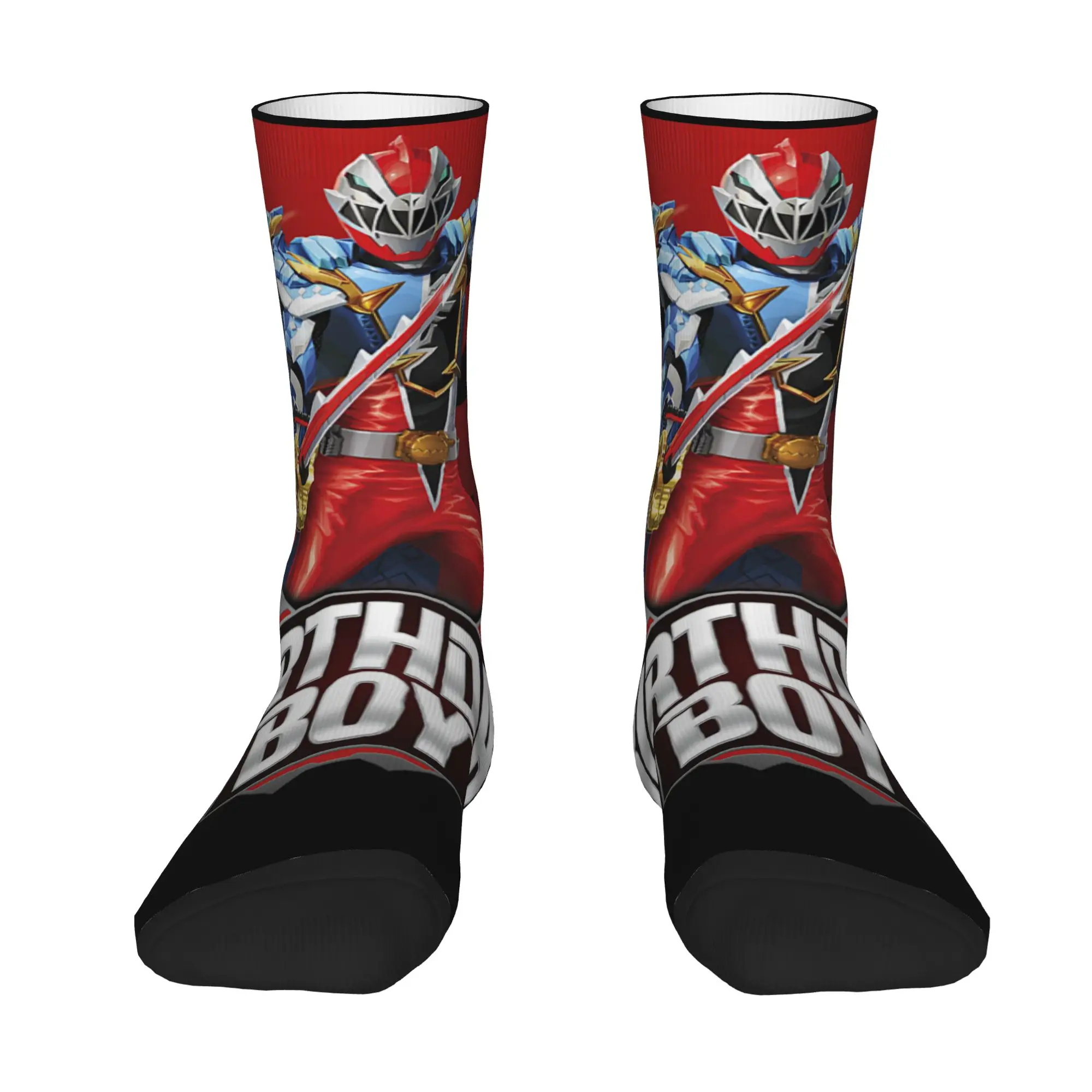 Socks Retro Power Rangers Birthday Boy Dino Fury Red Ranger Epic Pose Crazy Men's compression Socks Unisex Funny Sock