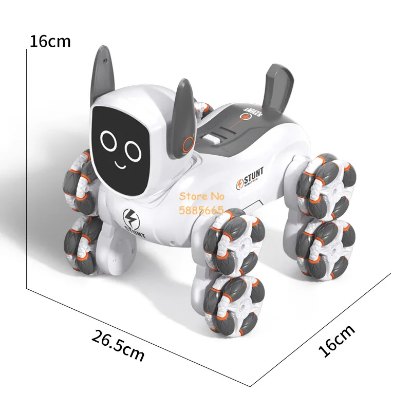 Brinquedo de cachorro robô de controle remoto duplo multifuncional 4WD de oito rodas 2.4G One Key Demo 360 °   Relógio de rotação Gesto de mão RC Stunt Car