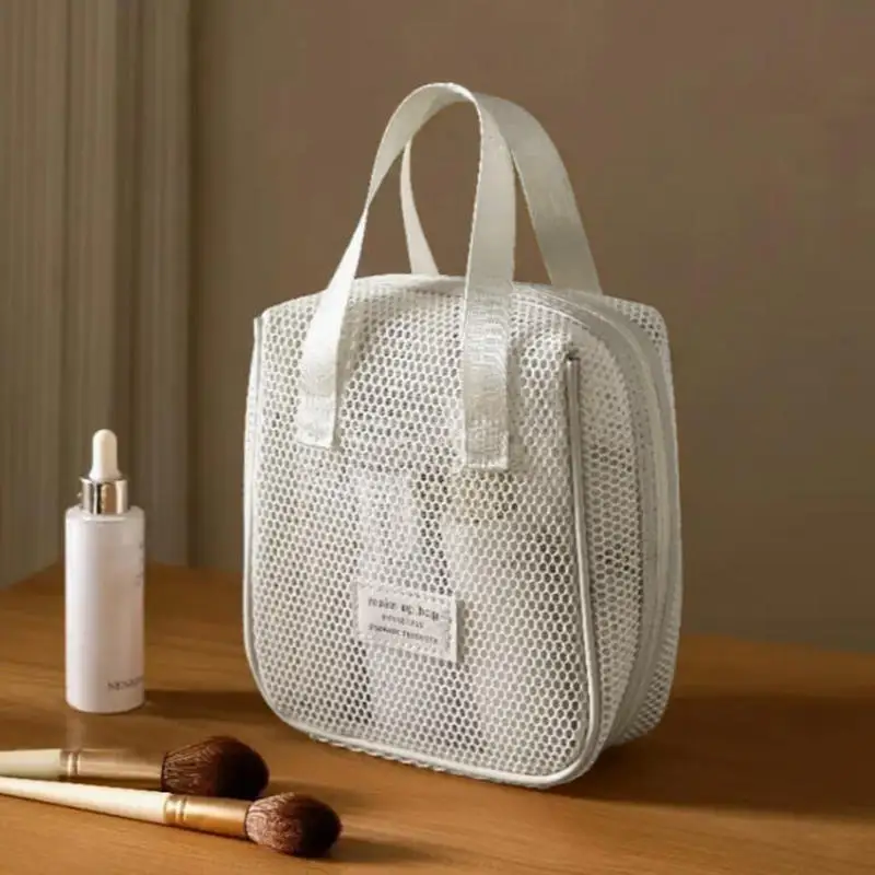 

Портативная однотонная сетчатая косметичка, легкая, компактная, на молнии, с большой вместимостью, дорожная сумка для хранения туалетных принадлежностей
