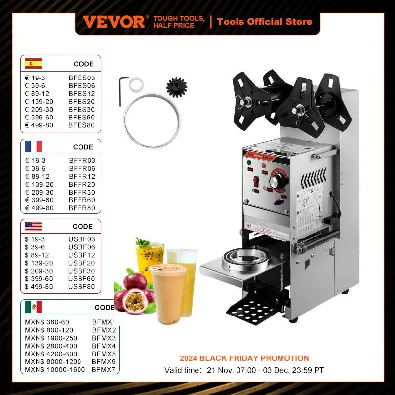 

VEVOR 90mm / 95mm Diameter Semi-Automatic Bubble Tea Cup Sealer Stainless Cup Sealing Machine for Commercial Coffee Cocoa Drinks