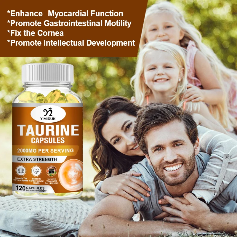 Taurine Capsules Supplements 1,000 mg, Double Strength, Nervous System Health, 120 Veg Capsules