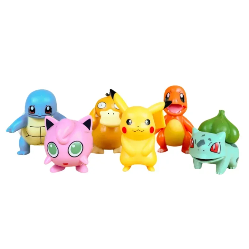 Pokémon Q Version Figura Anime, Pikachu, Charmander, Squirtle, Pet, Elf, Boneca Modelo PVC, Desktop Ornaments, Boxed Toy, Animação, 6pcs