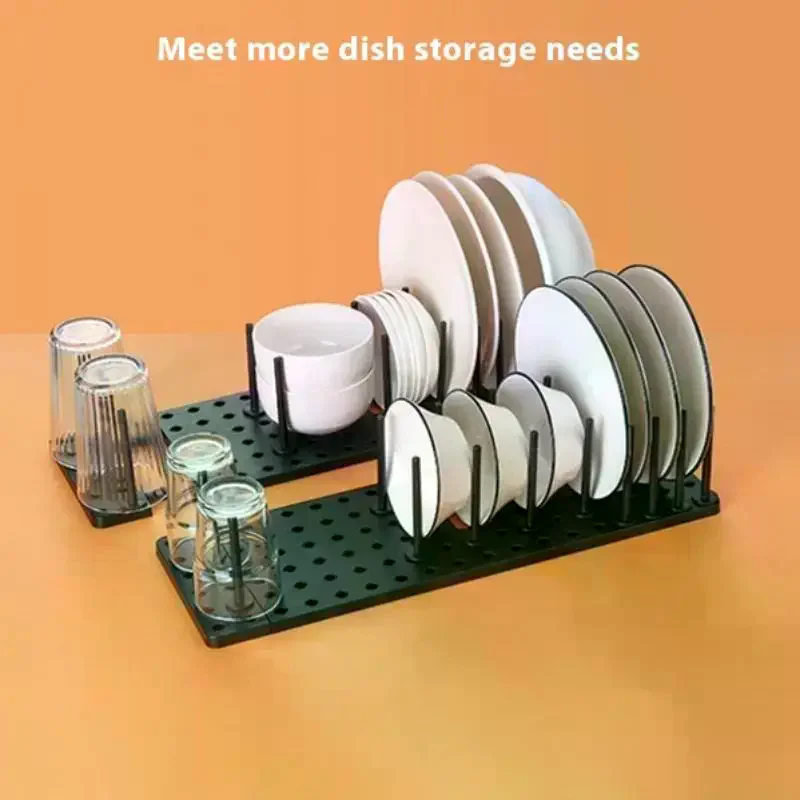 

Drawer Organizer Expandable Kitchen Storage Rack Staple Board With Non-Slip Bottom And 12 Pegs Telescopic Plates Storage Board