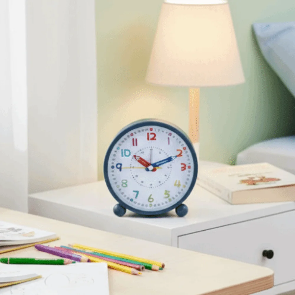Pencil Design Children's Alarm Clock Portable with Night Light Time Planning Clock Metal Frame Battery Operated