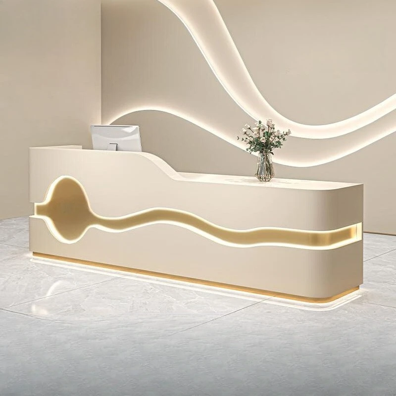 

Modern Shop Reception Desks Welcome Display White Executive Long Reception Desks Led Lights Company Mostrador Trendy Furniture