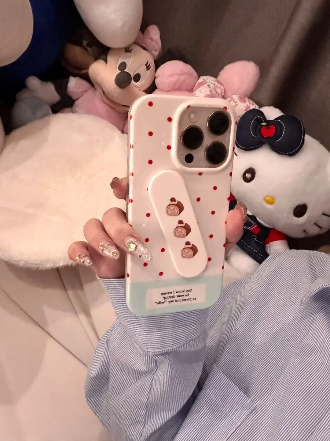 Coreano ins estilo bolo de morango nicho arte design engraçado band aid móvel push pull anel titular versátil universal pessoa preguiçosa