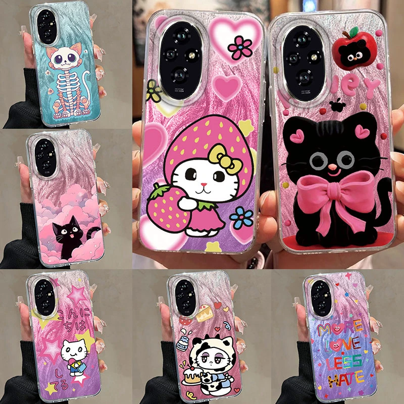 

Cut Cat Pink Phone Case For Honor 400 Lite 200 Pro 200 Lite X9c X9a X8a 5G Protective Bumper Luxury Fashion Silicone Soft Case
