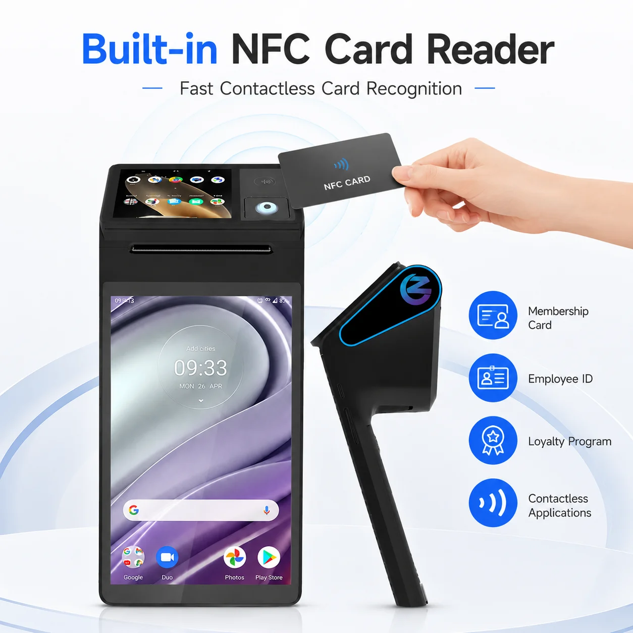 Z108 Dual Screen POS Terminal With Receipt Label Printer NFC Reader Android 14 Cash Register SDK Support