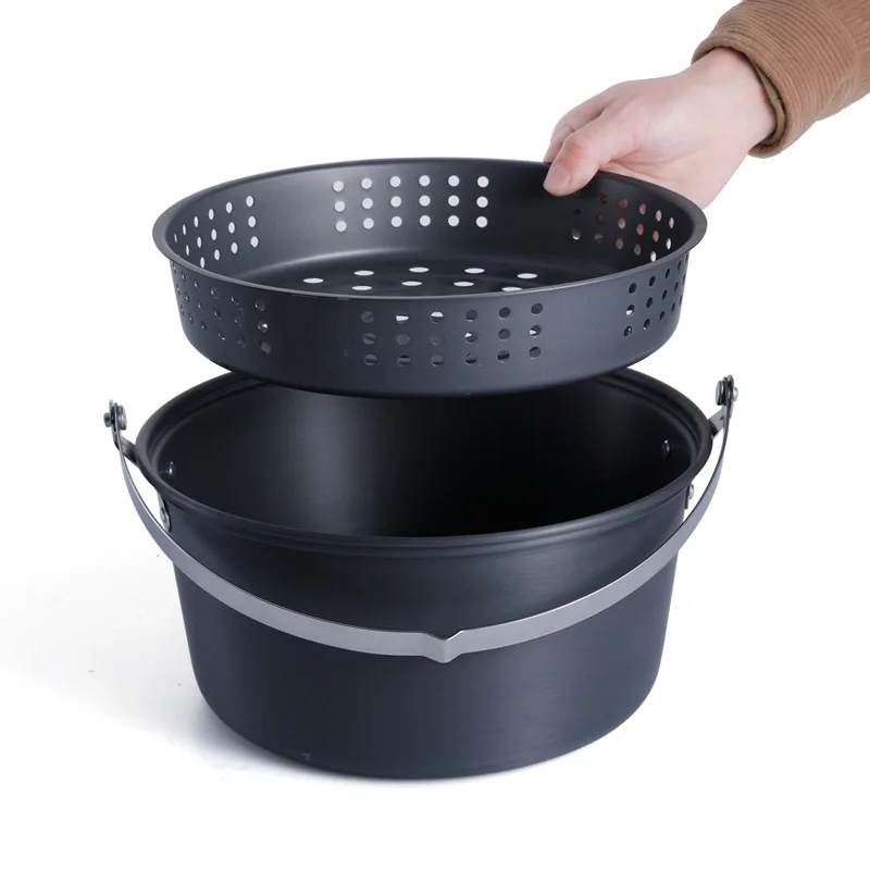6-8 people camping hanging pot outdoor camping hanging steamer hard aluminum oxide pot set portable pot image 4