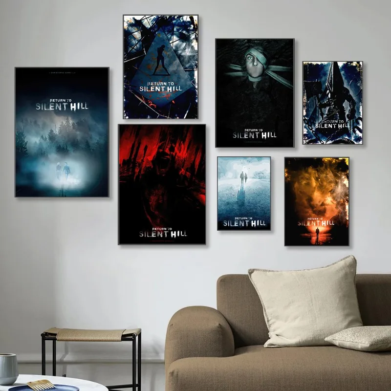 Return To-Silent Hill Pyramid Head Maria Horror-Spiel-Film Inspiriertes Kunstposter Abstrakte Wanddekoration Moderne Wohnzimmerdekoration Geschenk