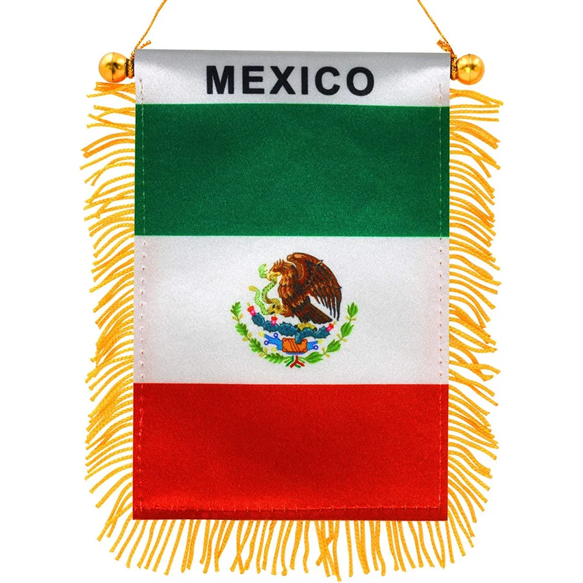 Mexico Window Hanging Flag With Tassels Rearview Mirror Double Sided Fringed Banner Car Adornment Home Decor Hot Selling