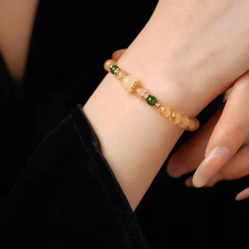 

Natural Yellow Tower Crystal Zircon Lucky Bracelet New Chinese Style Luxury Bracelets for Women Best Friend Gift Ornament