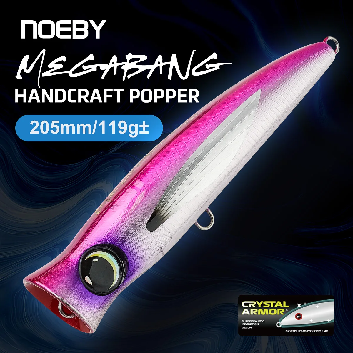 NOEBY Megabang Popper Lure 205mm 119g± Handcrafted Premium Crystal Armor Reinforced Body GT Tuna Big Game Popping
