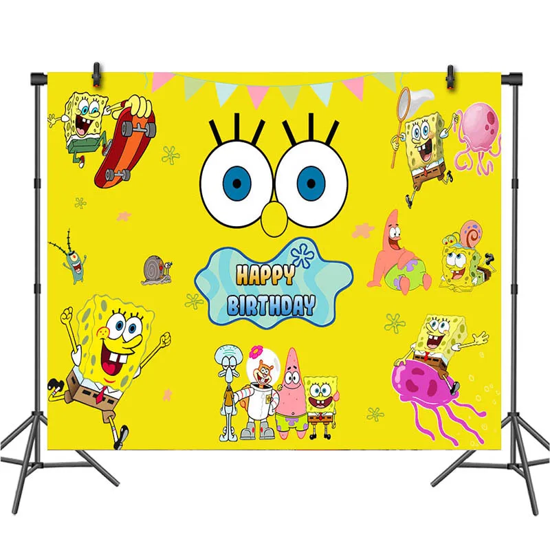 Cartoon SpongeBob Verjaardagsfeestje Ballon Decoratie Feest Wegwerp Servies Hoed Hoorn Geschenktasje Achterkleed Feestartikelen
