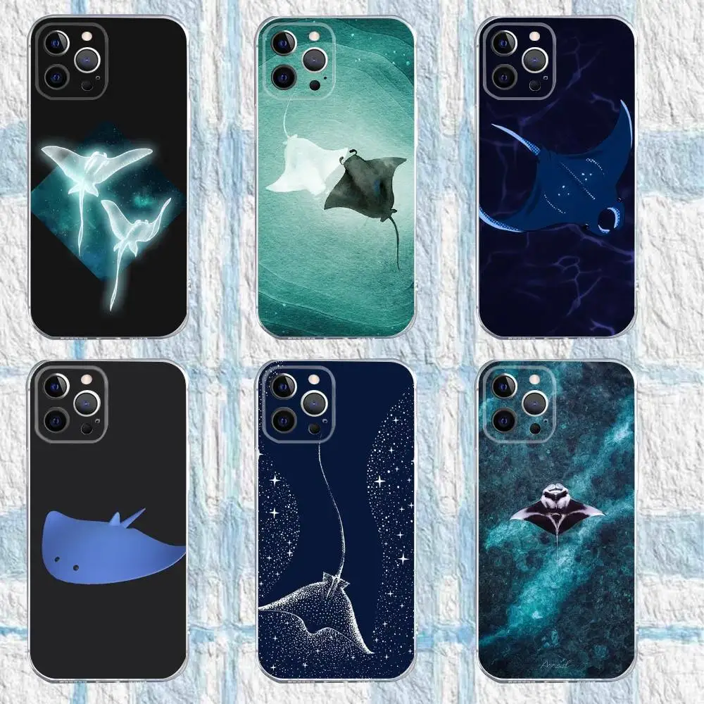 حافظة هاتف Ocean Animal Manta Ray لهاتف iPhone 16,15,14,13,12,11 Pro,Max,Plus,X,XS,XR,SE,سيليكون شفاف صغير ناعم