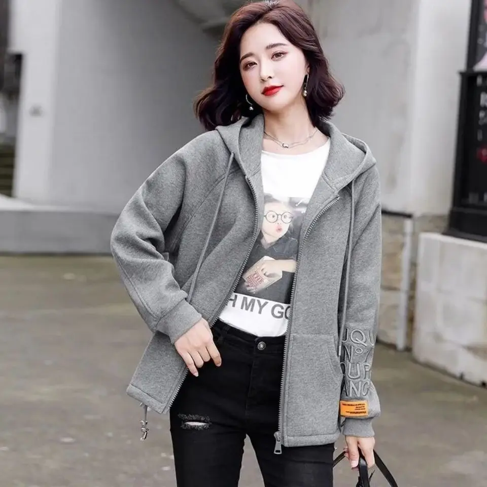 

Grey Loose Coat 2022 New Women's Spring And Autumn Dress Casual Hooded Versatile Top