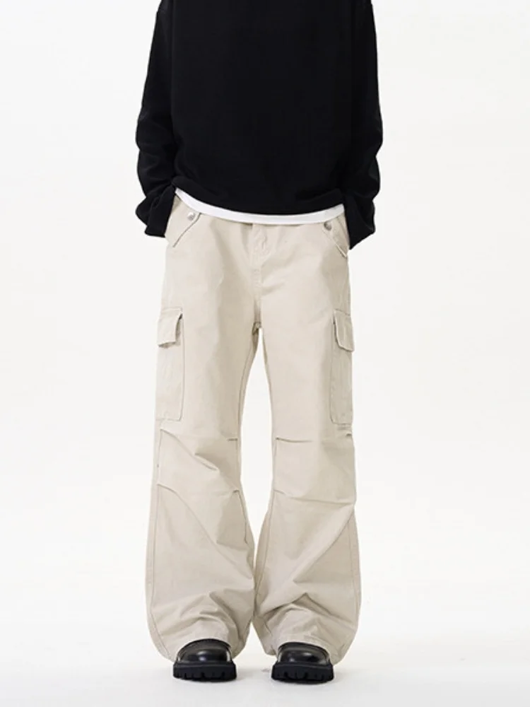 Retro Casual Overalls Men's Loose Wide-leg Vintage Washed Straight Long Cargo Pants Fashion Trousers BOTTOMS XXL