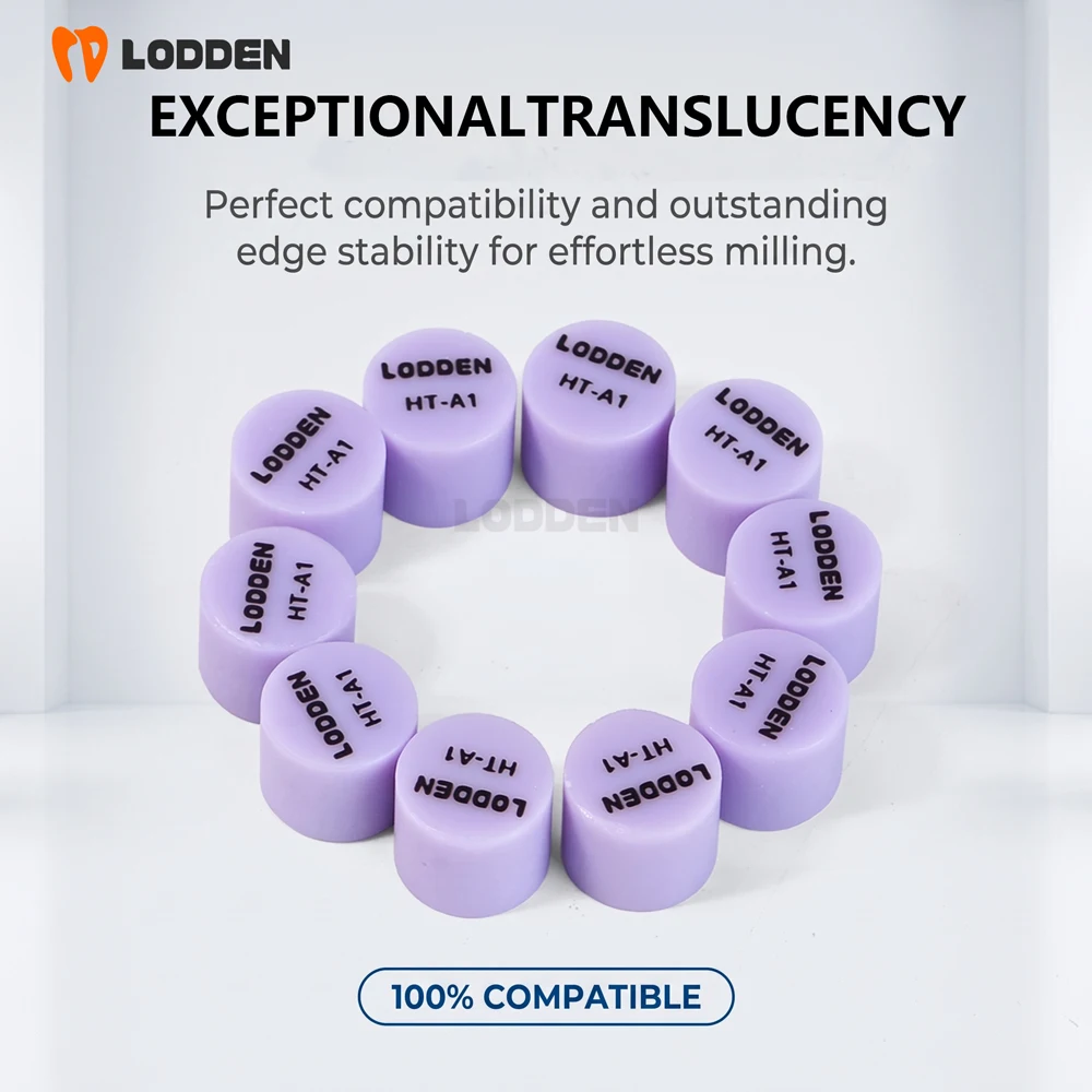 LODDEN 10pcs Purple Dental Lithium Disilicate Tablets Glass Ceramic Press Ingots Blocks Pressing for Ultra-thin Veneer HT/LT/MO