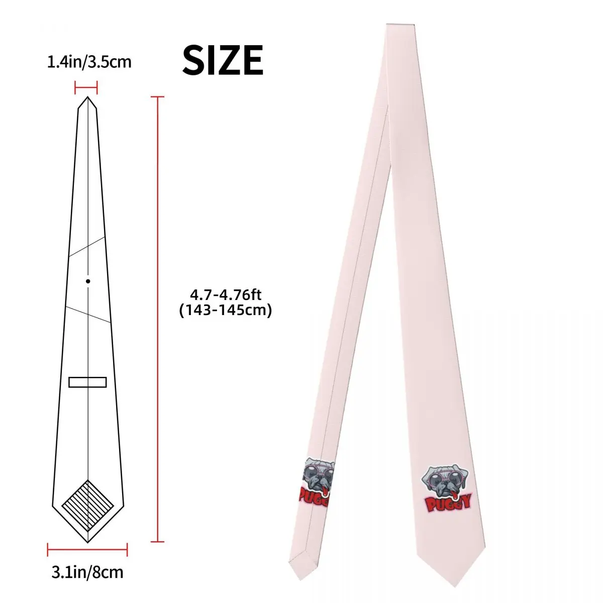 Cute Puggy Wearing Sunglasses Pugs Necktie for Men Silk Polyester 8 cm Neck Ties Party Business Tie Casual Gravatas