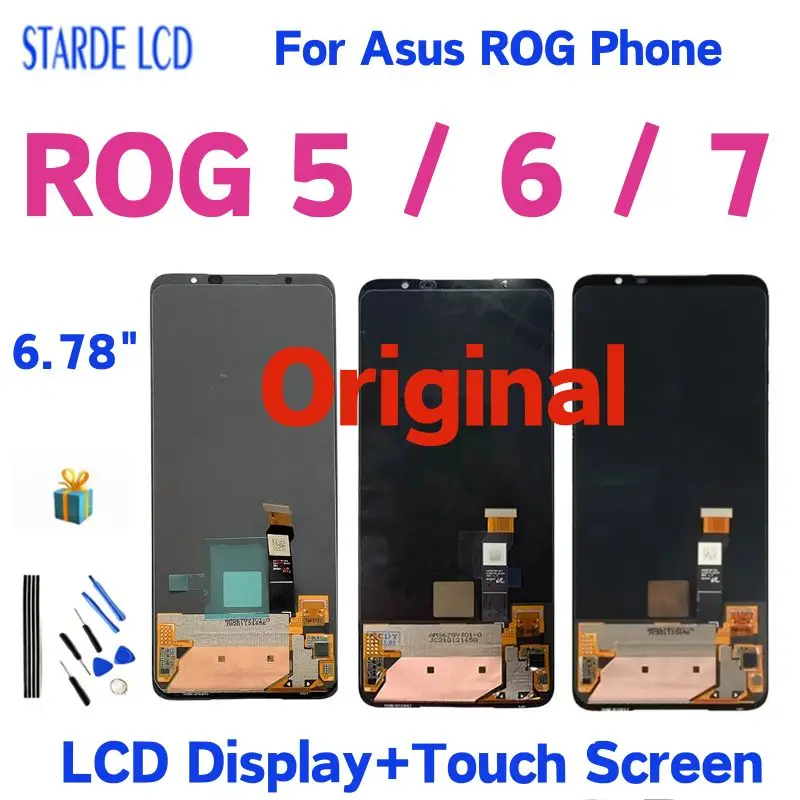 LCD 디스플레이 터치 스크린 디지타이저 어셈블리, Asus ROG 휴대폰 5, 6, 7, Asus Rog5, Rog 6, Rog 7, LCD 교체용, 6.78 인치 오리지널