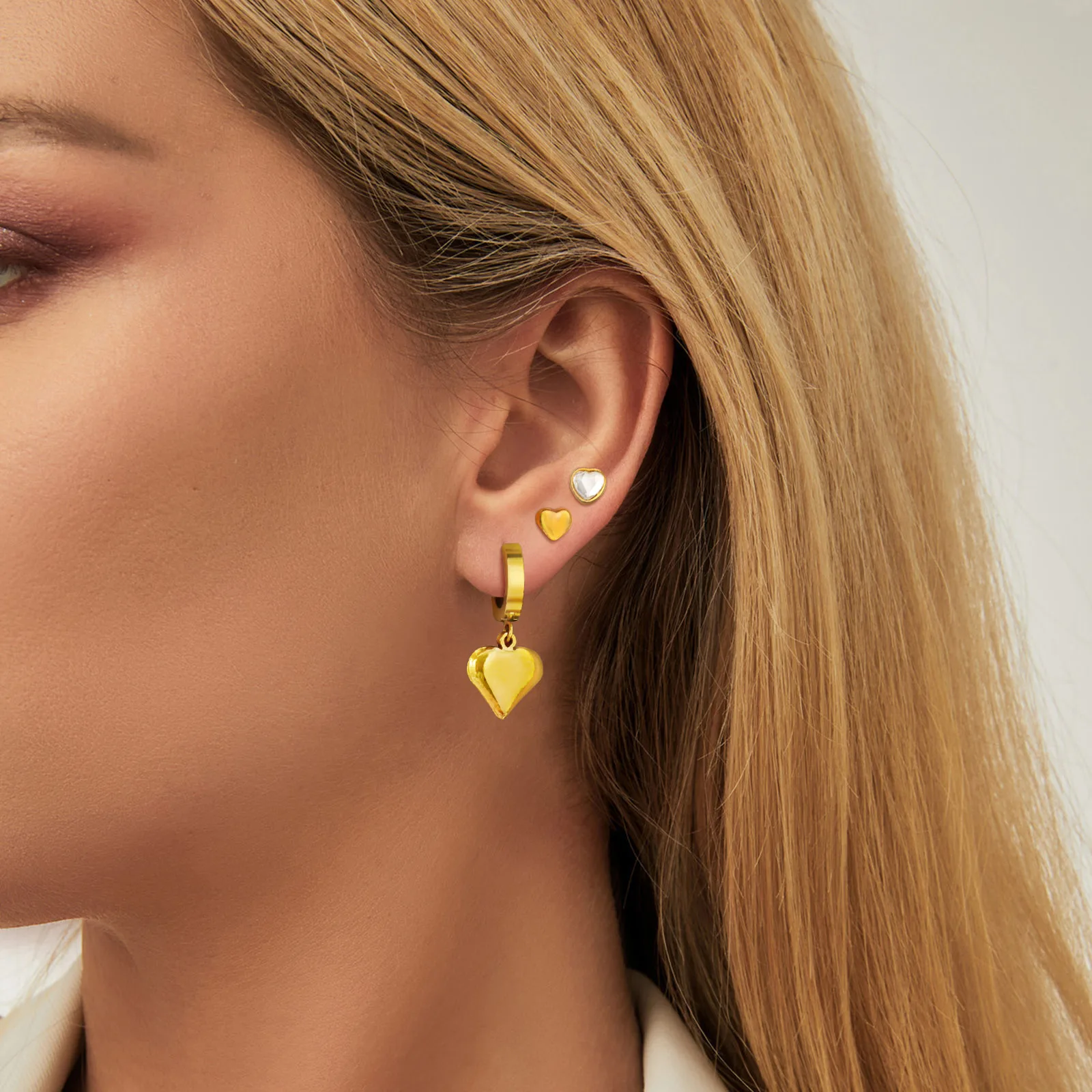 3 Pairs Heart-shaped Stud Earrings for Women,Gold Plated Stainless Steel Earrings,Geometric Set Jewelry Gifts