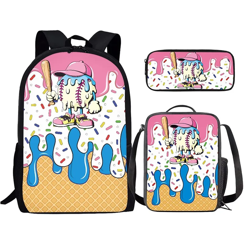 Popular Youthful Funny Cool baseball 3D Print 3pcs/Set Student Travel bags Laptop Daypack Backpack Lunch Bag Pencil Case