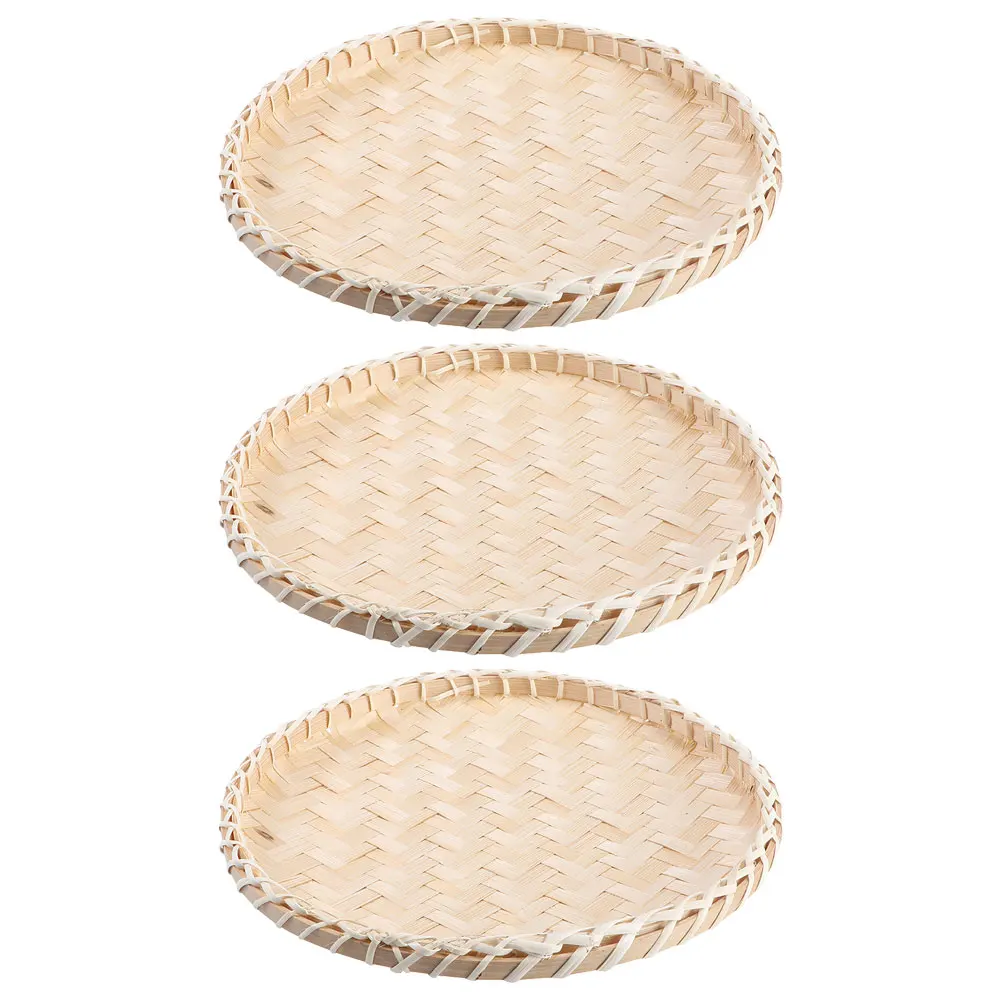 

3pcs Bamboo Woven Baskets Sturdy Compact Storage Snacks Fruit Kitchen Room Restaurant Café Food Basket Delicate Details