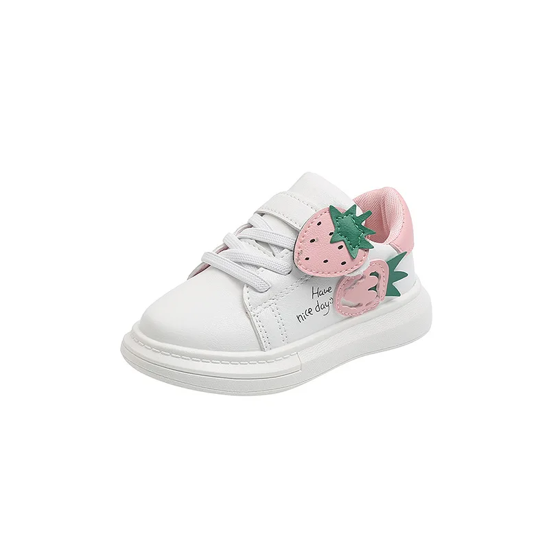 Zapatillas deportivas transpirables para niños y niñas, zapatos informales de fresa bonita, tenis para exteriores, color blanco, primavera y verano