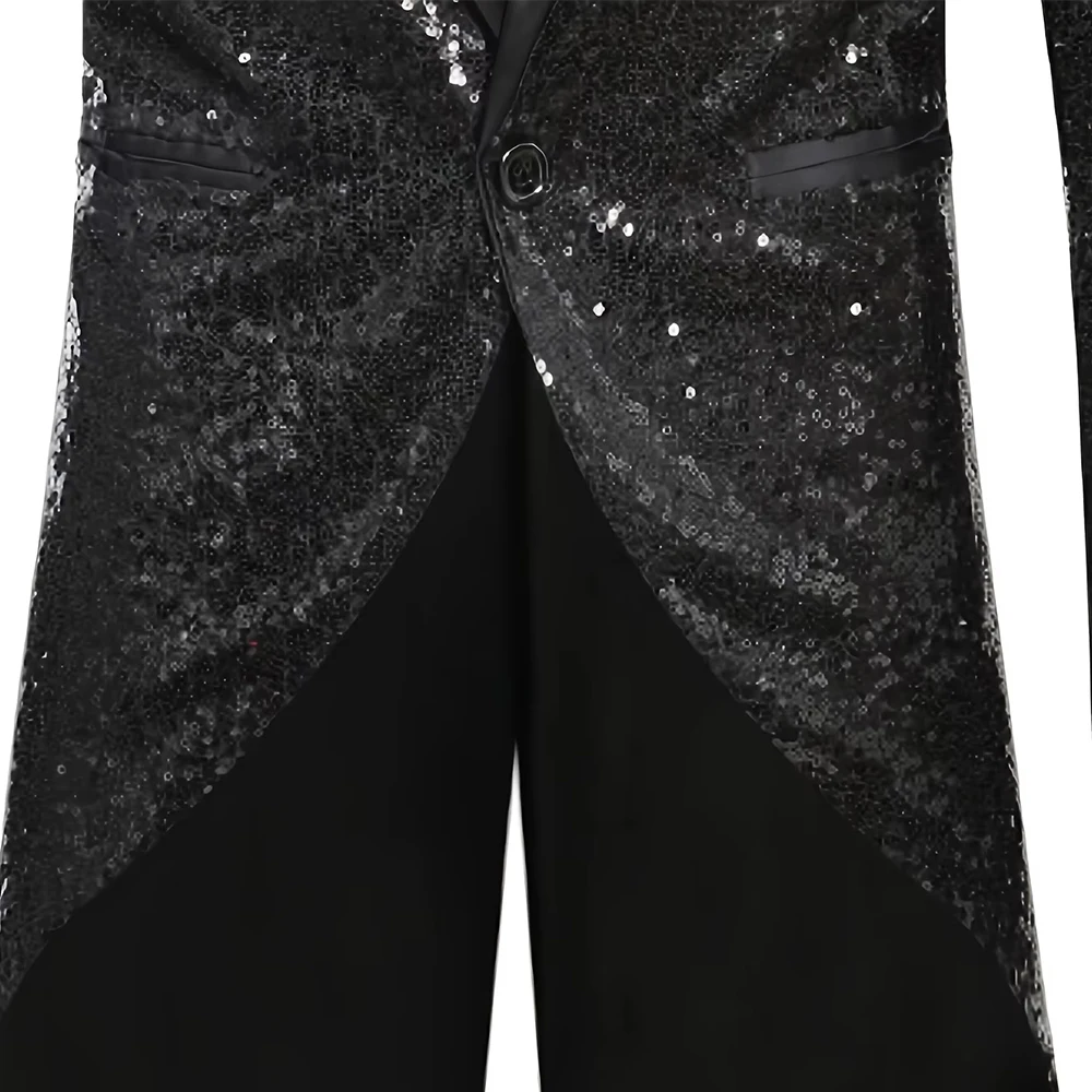 ファッショナブルな高級スパンコールグリッターテールコートスーツメンズシングルボタンスーツジャケットパーティーパフォーマンスシンガー服プロムコスチューム