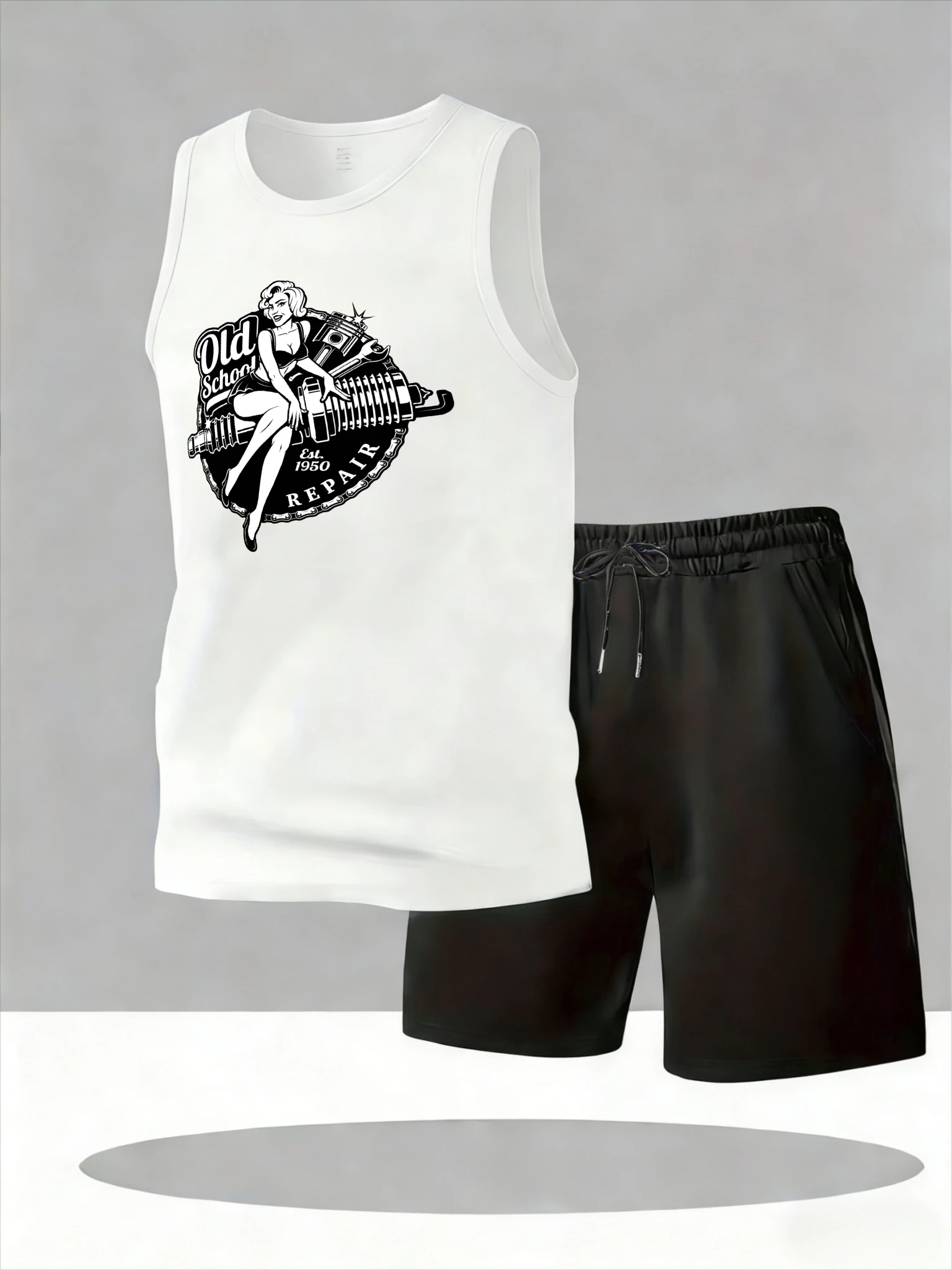 

Men's Tank Top Sets 2026 Summer Quick drying beach Old money man Breathable running crewneck oversize sports sports suits