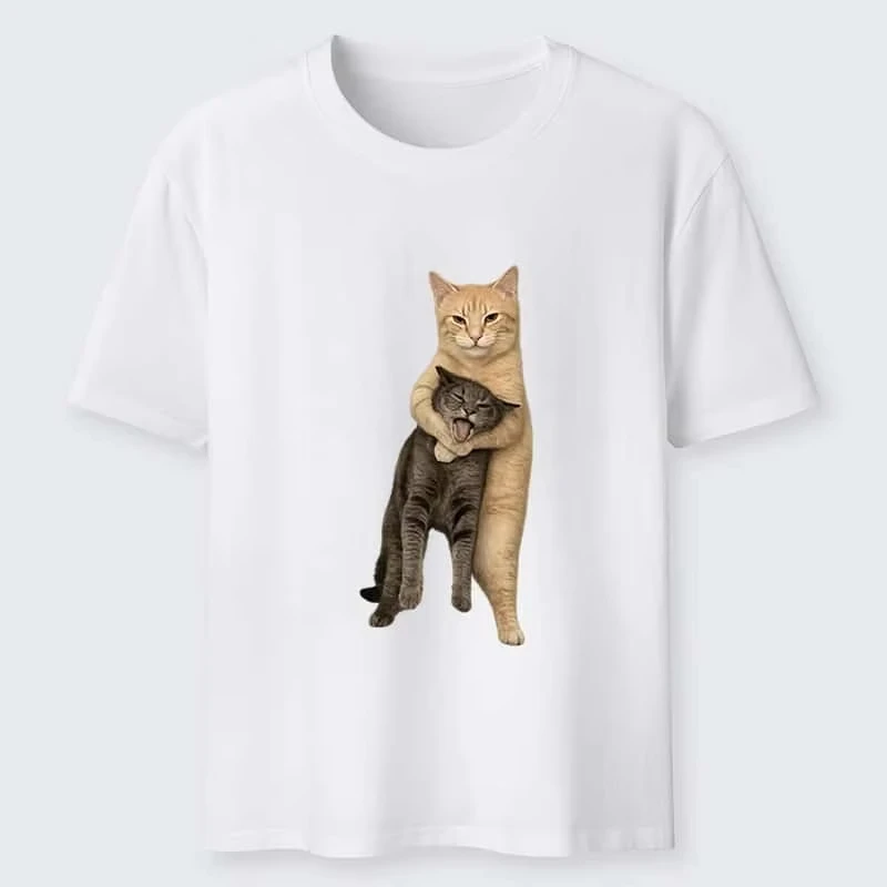 Funny Personification Hugging Cat T shirt Game The Binding Isaac T-shirt Oversized Unisex Y2k Short Sleeves Classic Streetwear