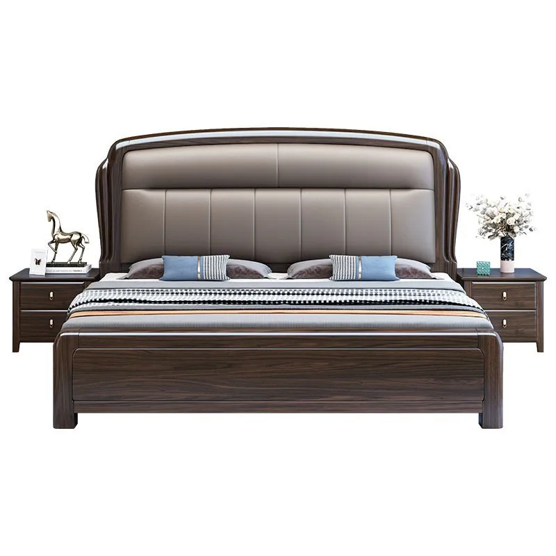 

Purple gold sandalwood solid wood bed 1.8 meters double bed 1.5 meters leather bed soft bag master bedroom modern simple